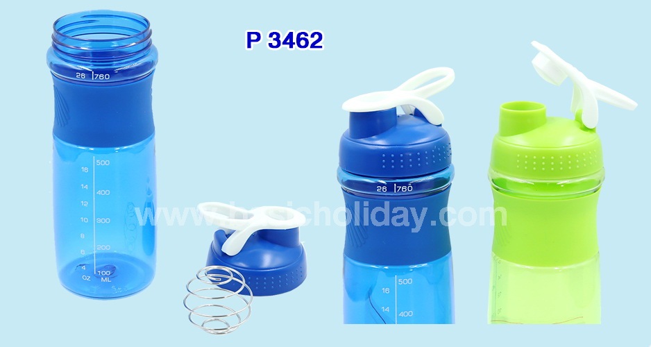 P 3462 กระบอกน้ำพลาสติก แก้วเชค ขนาด 500 ml. (มีสปริงช่วยผสมเครื่องดื่ม)